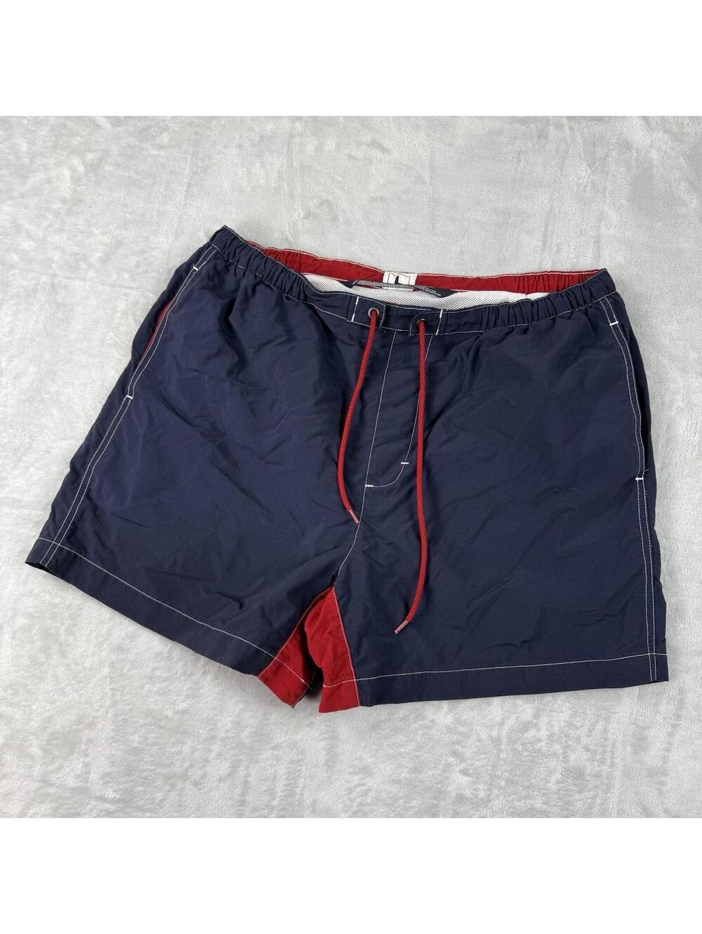 Vintage Tommy  Hilfiger Swim Trunks Navy Red Lined Shorts SzL Beach Surf Classic
